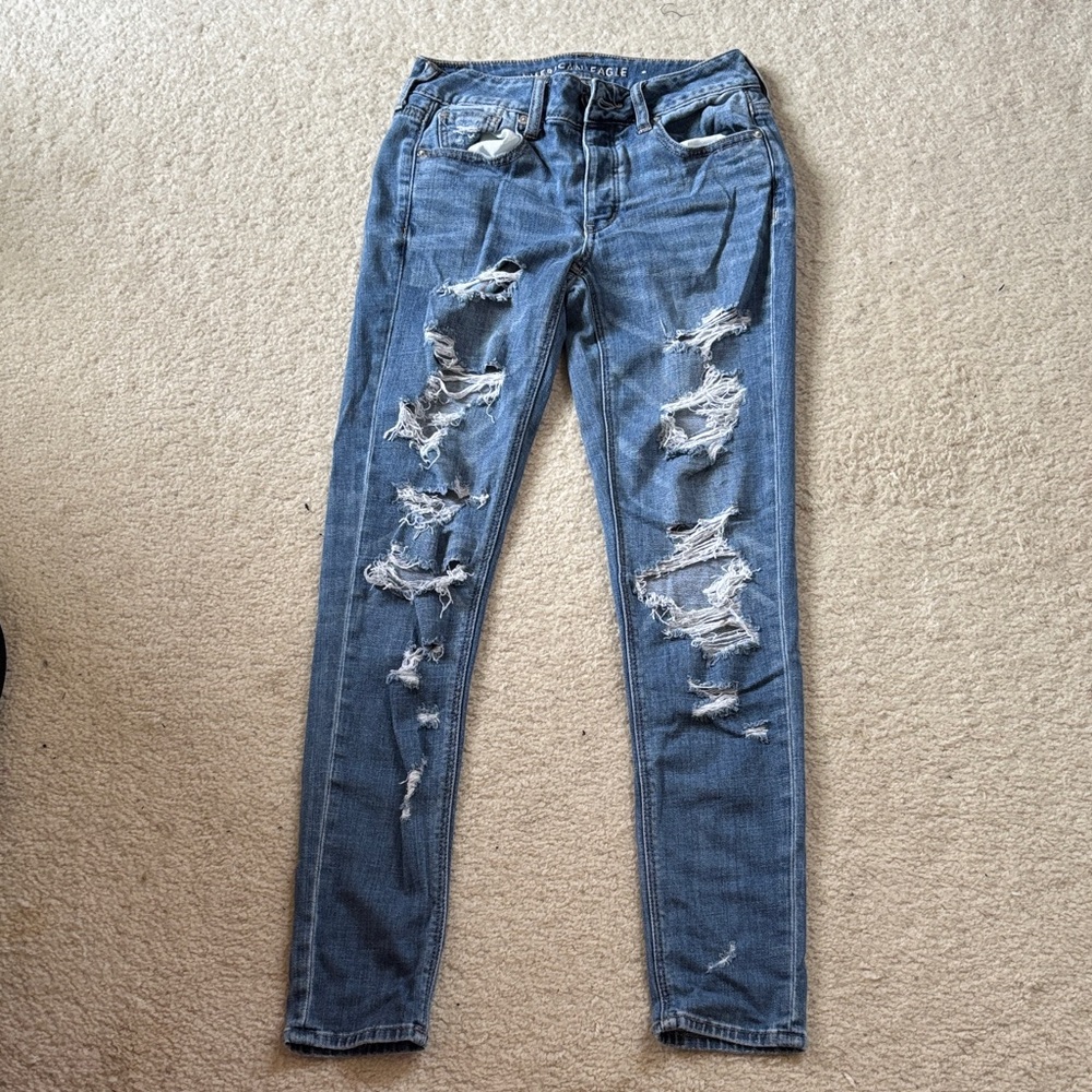 American Eagle Outfitters Ripped Blue Skinny Jeans